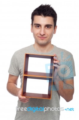 Man Holding Frame Stock Photo