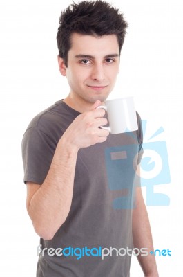 Man Holding Mug Stock Photo