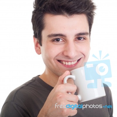 Man Holding Mug Stock Photo