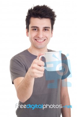 Man Holding Mug Stock Photo