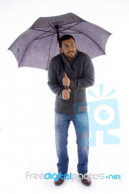 Man Holding Umbrella Stock Photo