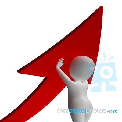 Man Holding Up Arrow Shows Improvement Or Growth Stock Image