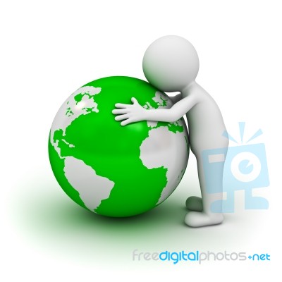 Man Hugging Green Globe Stock Image