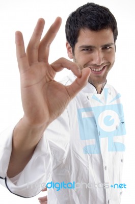 Man In Chef Uniform With Ok Sign Stock Photo