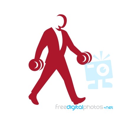 Man In Suit Walking With Dumbbell Silhouette Stock Image