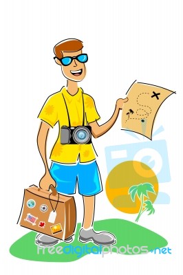 Man In Tour With Map Stock Image