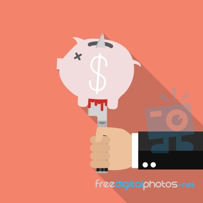 Man Knifed Piggy Bank Stock Image