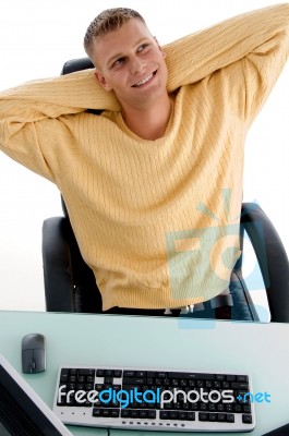 Man Laughing While Resting Stock Photo