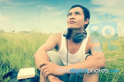 Man Listening To Music Stock Photo