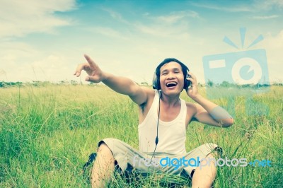 Man Listening To Music Stock Photo