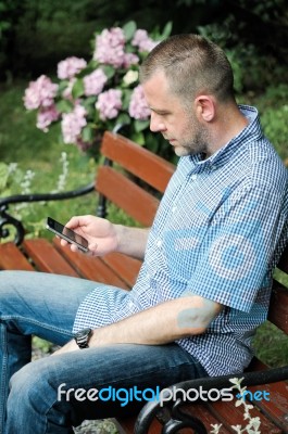 Man Looking At Smartphone Stock Photo