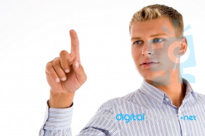 Man Looking His Finger Stock Photo