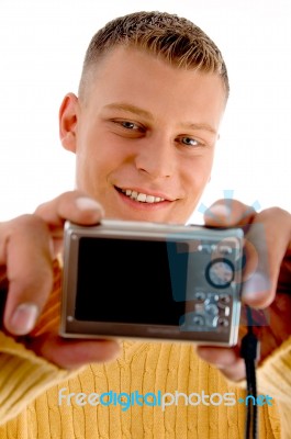 Man Looking Into Camera Stock Photo