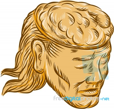 Man Open Head Brain Etching Stock Image