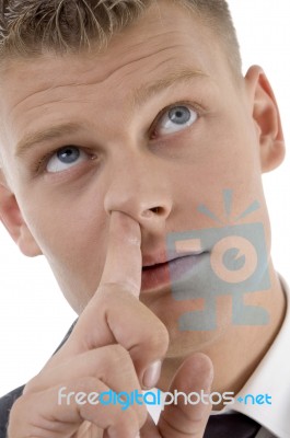 Man Picking His Nose Stock Photo