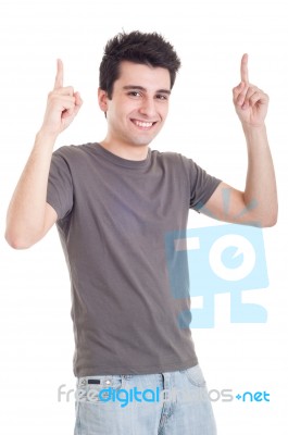 Man Pointing Up Stock Photo