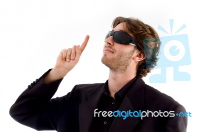 Man Pointing Upward Stock Photo