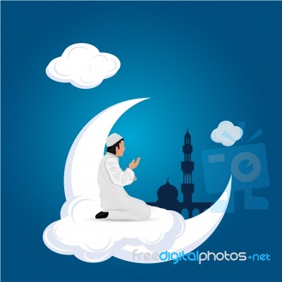 Man Praying On Cloud Blue Background Stock Image