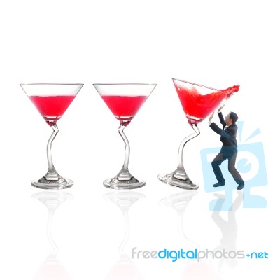 Man Protect From Red Cocktail Stock Photo