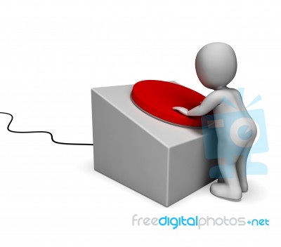 Man Pushing Red Button Showing Controlling Stock Image