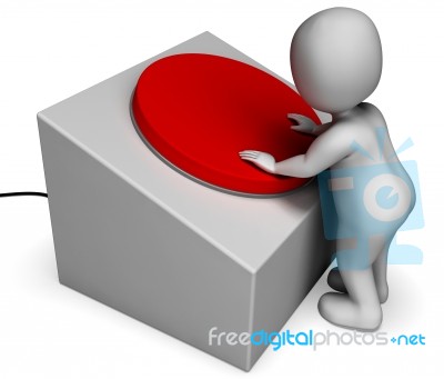 Man Pushing Red Button Shows Controlling Stock Image