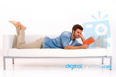 Man Reading Book Stock Photo