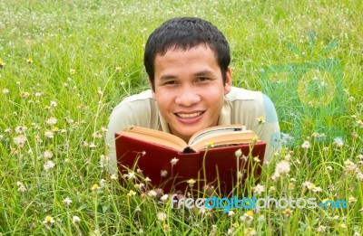 Man Reading Book Stock Photo