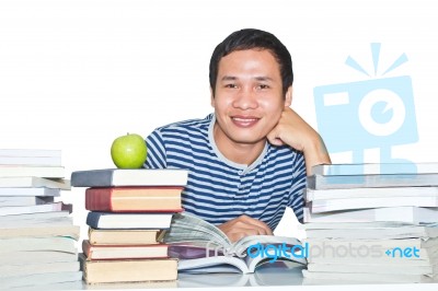 Man Reading Books Stock Photo