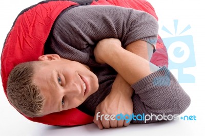 Man Resting In Sleeping Bag Stock Photo