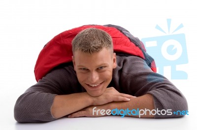 Man Resting In Sleeping Bag Stock Photo