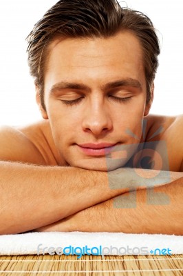 Man Resting With Closed Eyes At Spa Stock Photo