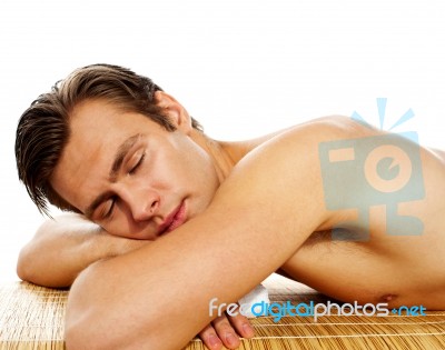 Man Resting With Closed Eyes At Spa Stock Photo