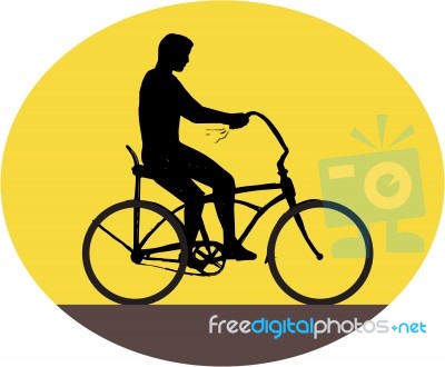 Man Riding Easy Rider Bicycle Silhouette Oval Retro Stock Image