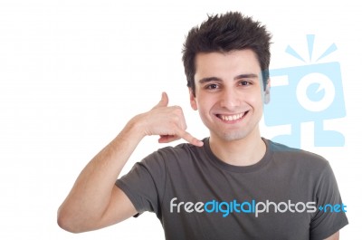 Man Showing Calling Sign Stock Photo