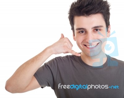 Man Showing Calling Sign Stock Photo