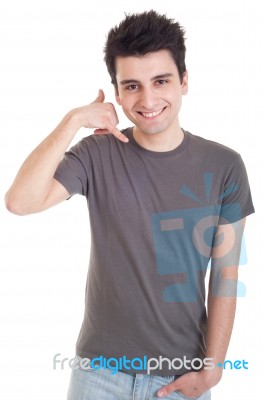 Man Showing Calling Sign Stock Photo