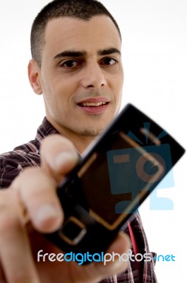 Man Showing Cell Phone Stock Photo