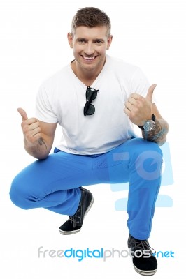 Man Showing Double Thumbs Up Stock Photo