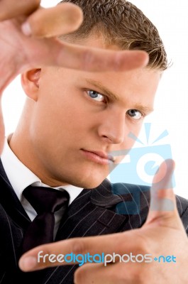 Man Showing Framing Hand Gesture Stock Photo