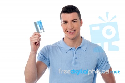 Man Showing His Credit Card Stock Photo