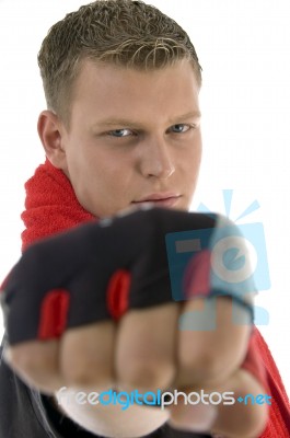 Man Showing Punch Stock Photo