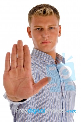 Man Showing Stop Sign Stock Photo