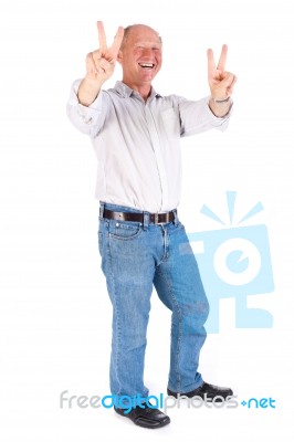 Man Showing Victory Sign Stock Photo