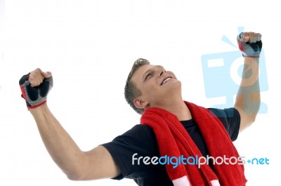 Man Showing Winning Gesture Stock Photo