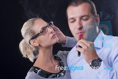 Man Smoking E-cigarette Stock Photo