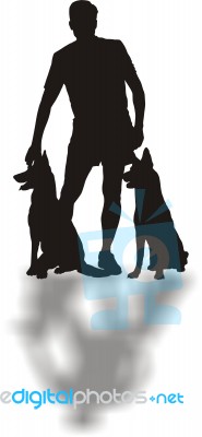 Man Standing With Two Dogs Stock Image