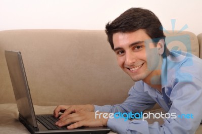 Man Surfing The Web Stock Photo