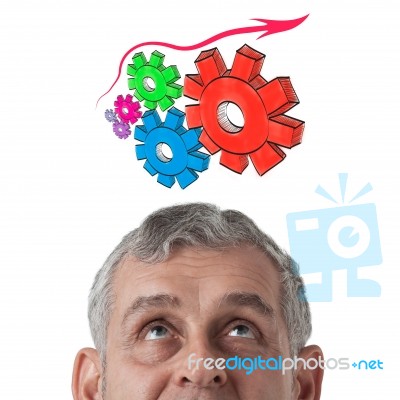 Man Thinking To Gear Stock Photo