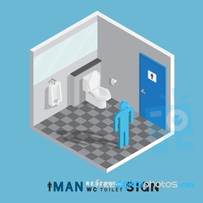 Man Toilet Sign In Restroom Isometric Stock Image