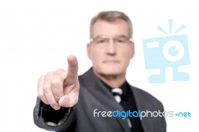 Man Touching Virtual Screen Stock Photo